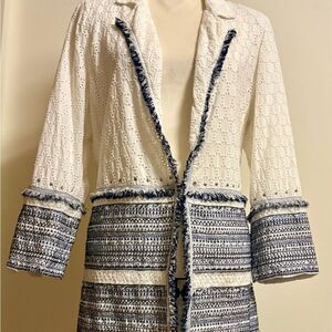 Chico's White Textured Lace and fringe Blazer size 1/M